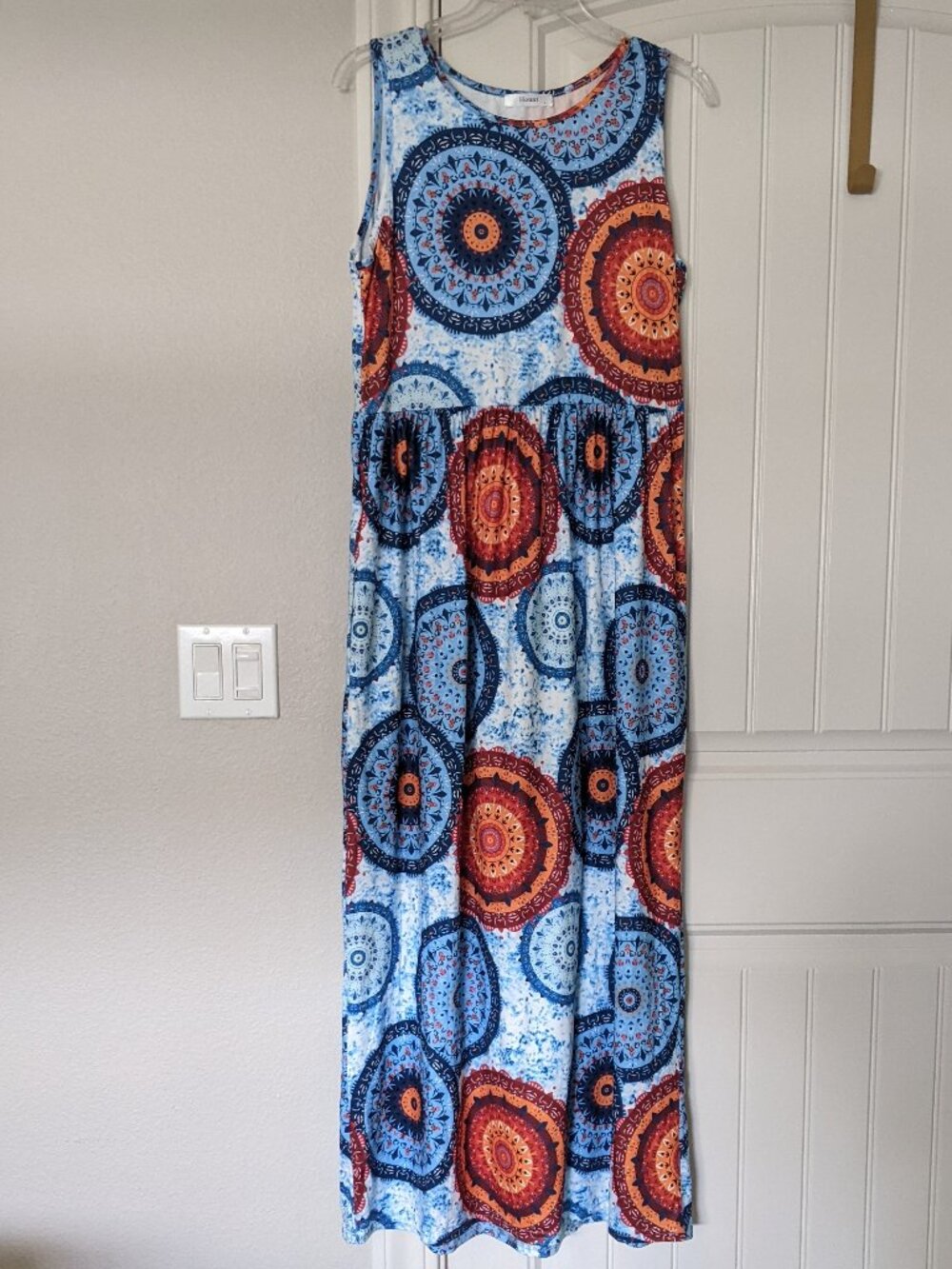 Womens Sleeveless L Tank Maxi Dress Stretch Boho Hippie Tribal 90's